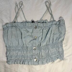 Zara Light Blue Smocked Crop Top